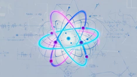 abstract neon atom model with scientific and mathematical background