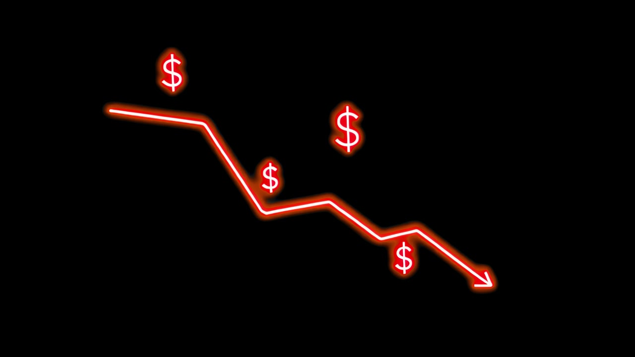 Declining dollar trend graph animation isolated asset, transparent 4K video, alpha channel, ProRes