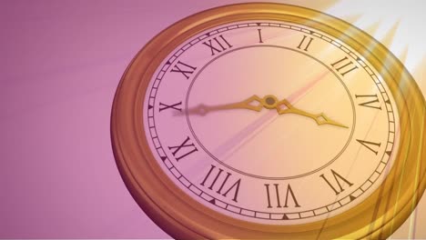 Animation-Von-Mehrfarbigen-Sonnenstrahlen-über-Dem-Ticken-Der-Uhr