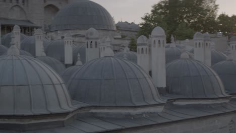 domes line the top of these buildings at sunset