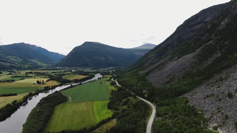 road and farms in norwegian fjord