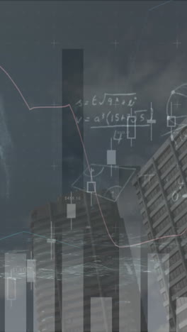 animación del procesamiento estadístico y las ecuaciones matemáticas sobre el paisaje urbano
