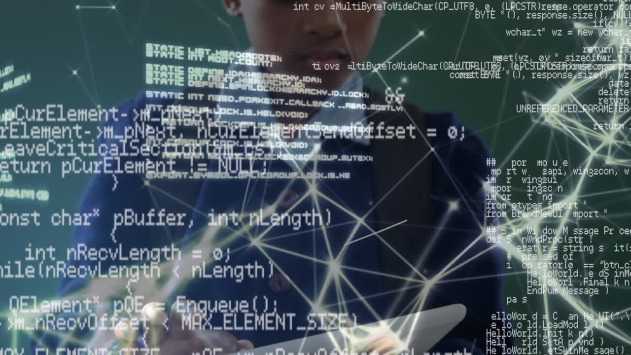 태블릿을 사용하는 학교의 여학생에 대한 데이터 처리 애니메이션