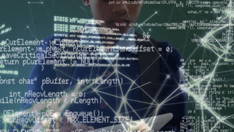 animazione dell'elaborazione dei dati su una studentessa a scuola che utilizza un tablet