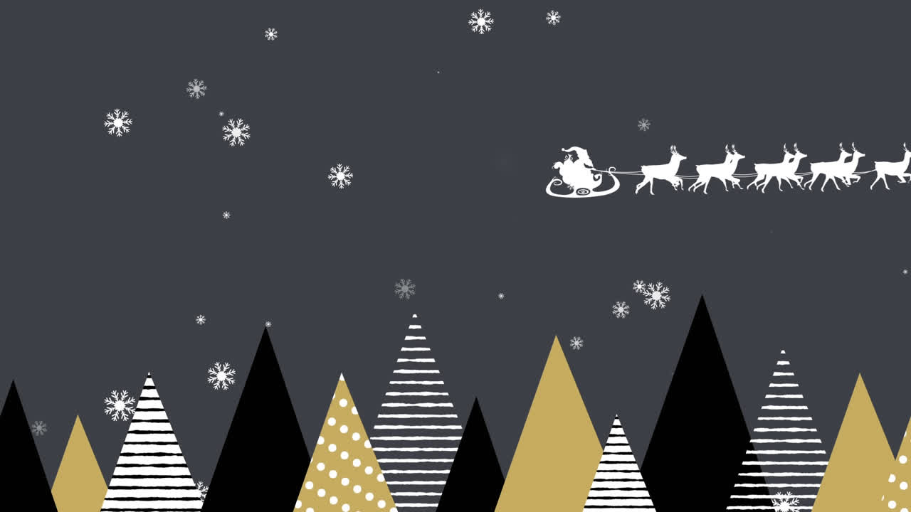 겨울 풍경과 함께 사에 의해 당기는 매에서 산타클로스의  실루의 애니메이션