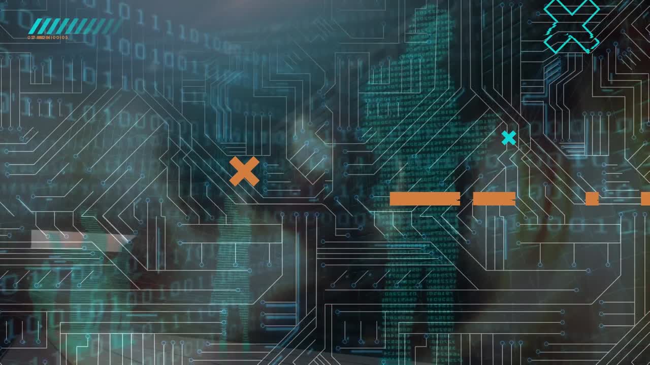 animación de la luz, código binario, circuito integrado y formas