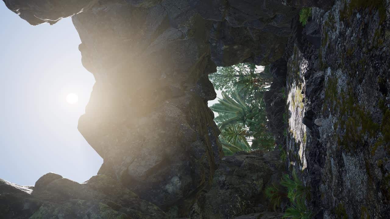 luz del sol dentro de una cueva misteriosa