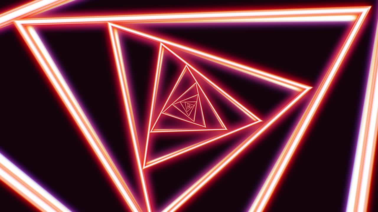 fondo abstracto con luces de neón túnel triángulo sin fin animación en bucle sin costuras. concepto de video de tecnología. papel tapiz futurista.