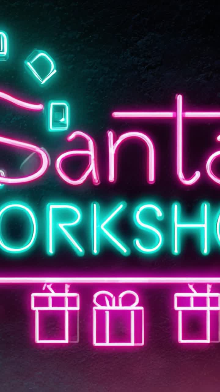 Levande neonskylt som visar en butiks namn med livliga färger mot en mörk bakgrund, som framhäver modern estetik och trendig design för visuell attraktionskraft.