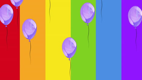 animación de globos volando sobre el arco iris