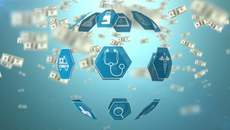 medical icons and paper bills