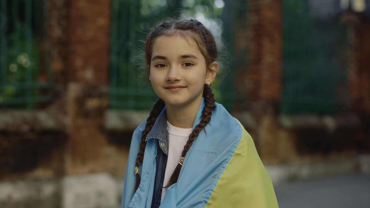 Young Girl with Ukrainian Flag