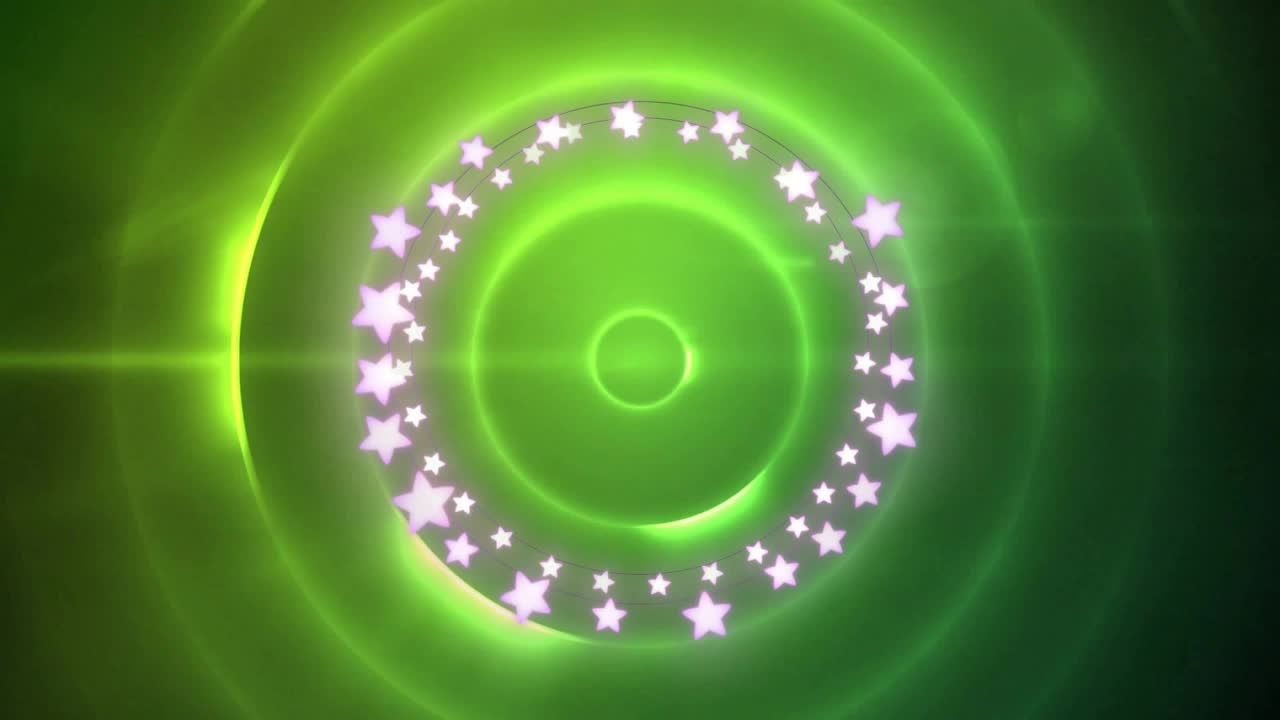 Green vortex swirling causing glow rising and stars forming rotating ring for glowing pattern