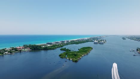 vast blue ocean near flagler beach with distant horizon and city outline