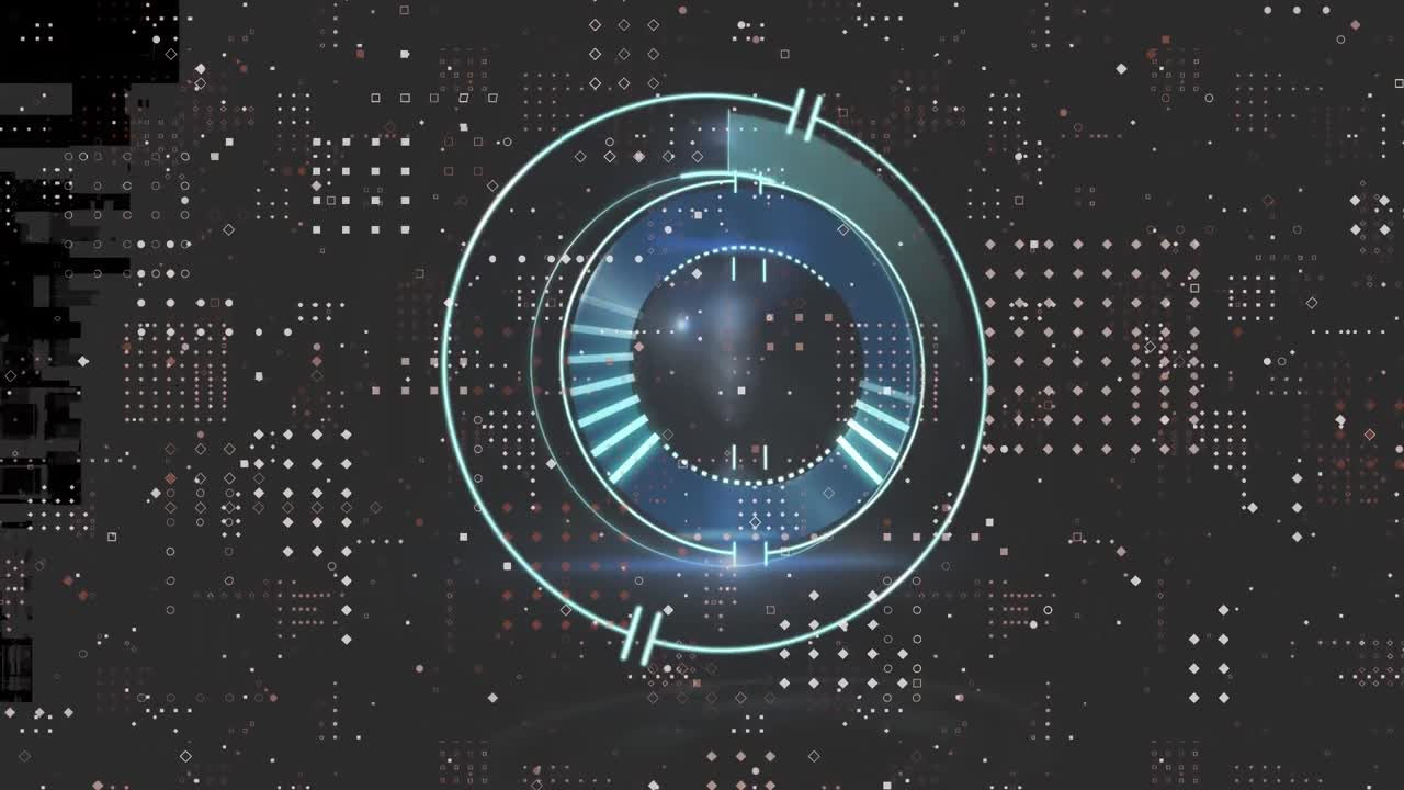 animación digital del patrón de puntos contra el reloj de neón en el fondo negro