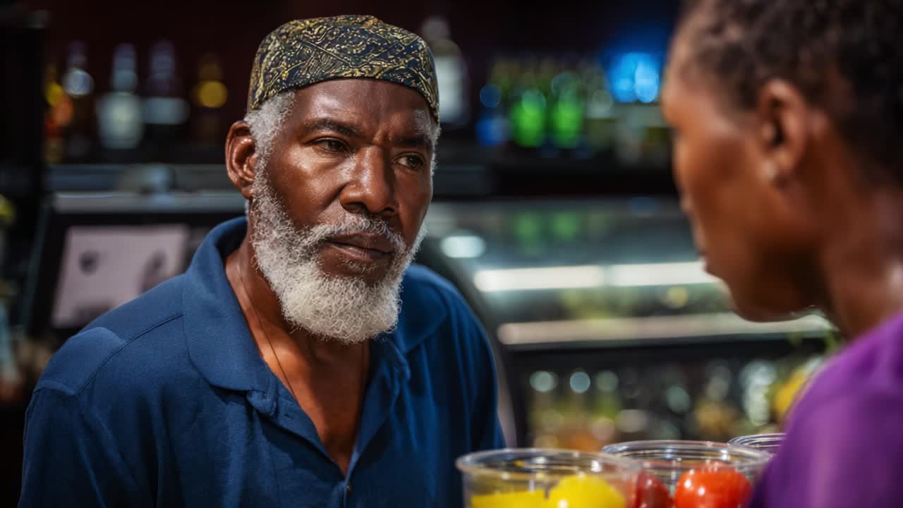 A deep and meaningful conversation unfolds between two individuals in a vibrant setting, showcasing the warmth of human interaction and the rich, colorful ambiance of the surrounding environment