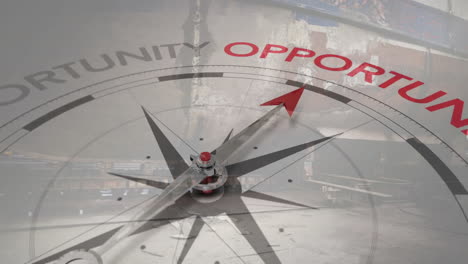 compass pointing to opportunity animation over construction site background