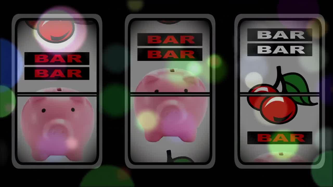 슬롯 머신에서 승리하는 애니메이션은 거품 효과로 둘러싸여 있습니다.