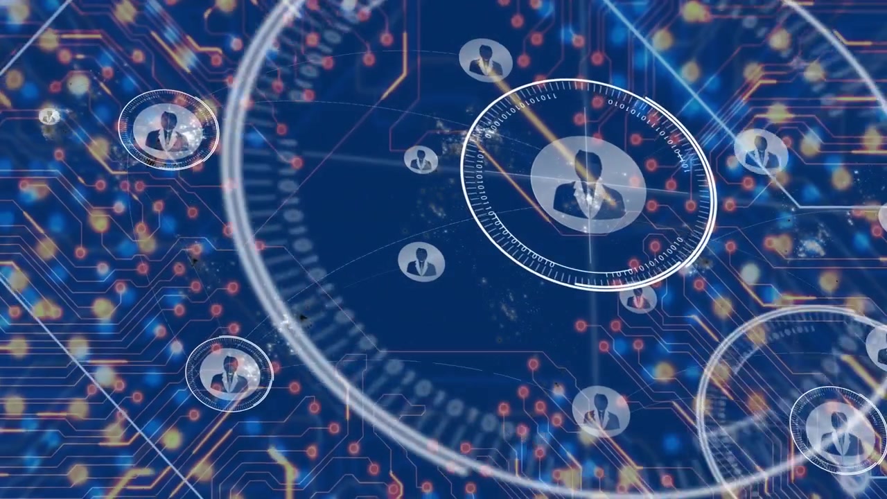 Digital Network Connection with User Icons and Circuit Board Background