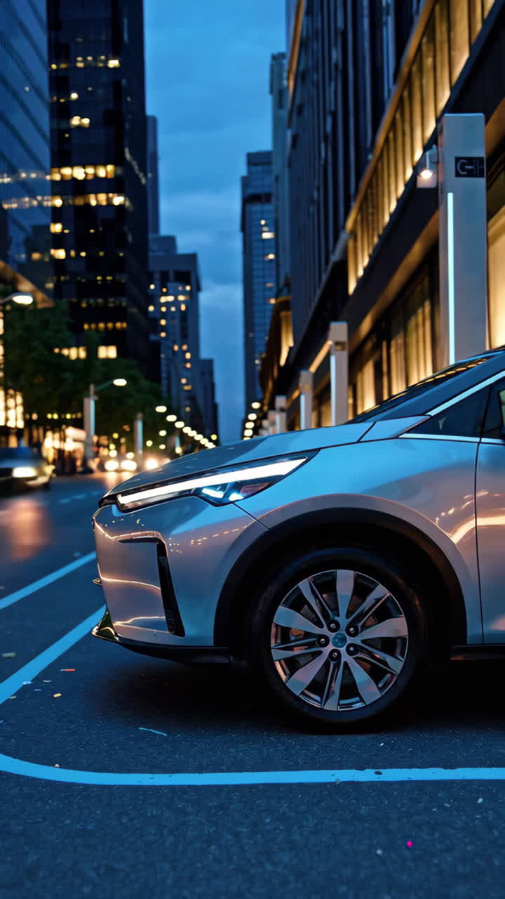 Electric Car in a City at Night