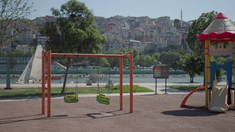 empty park playground by the river