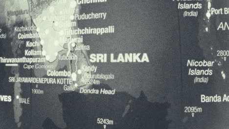 close-up of a map showing sri lanka and surrounding areas