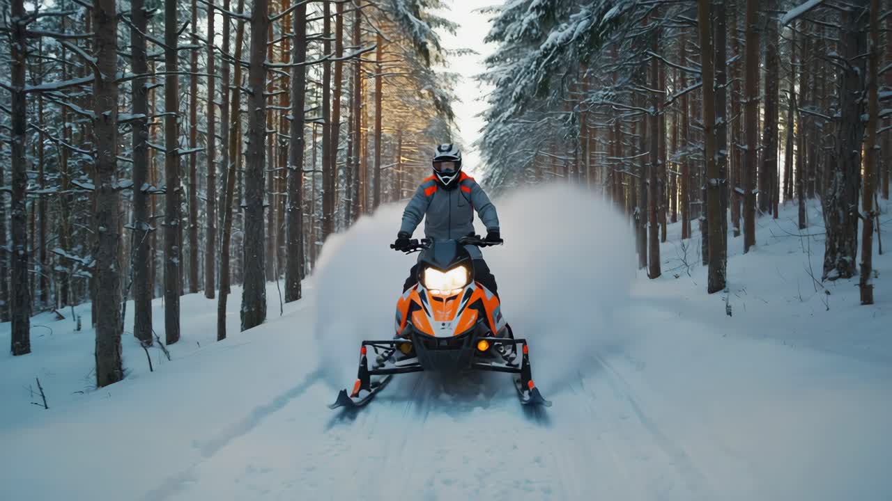 Snowmobiling in the Winter Forest