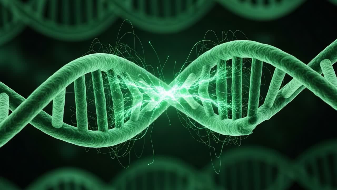 An Aesthetic Exploration of DNA Molecules Highlighting Genetic Structures and Their Intricate Details in a Vivid Green Visualization