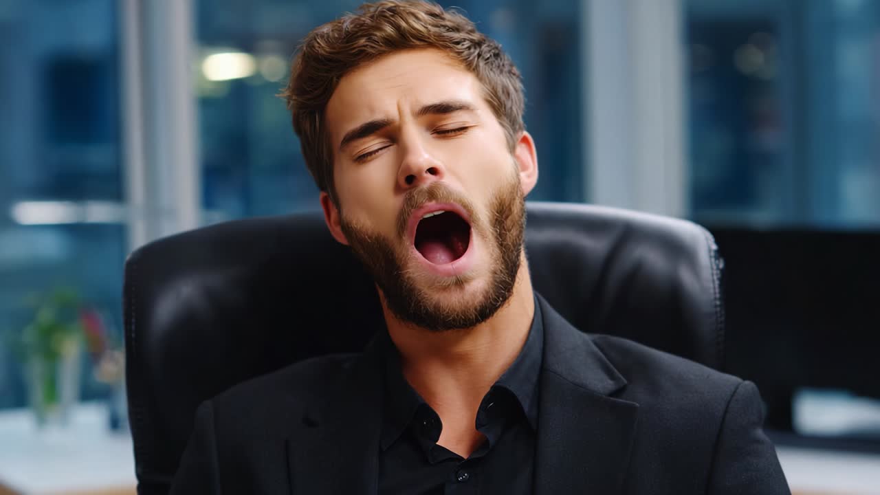 Man yawning and laughing in office