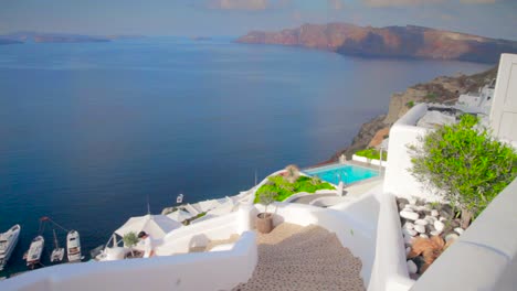 tracking along staircase in santorini