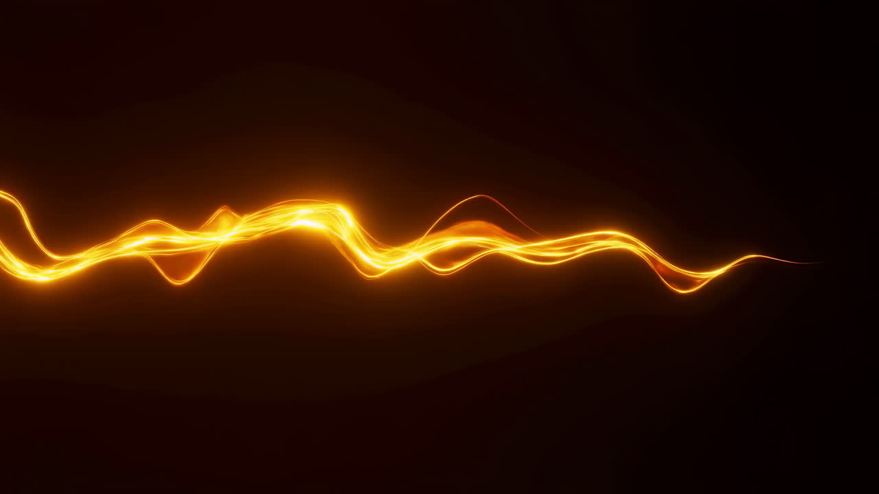 Abstract Glowing Golden Wave Moving on Black Background