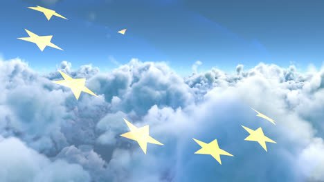 flag of europe waving against sky and clouds 4k