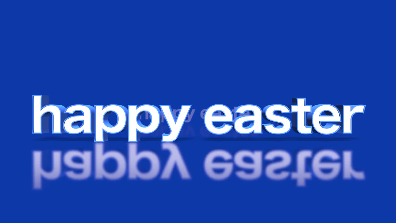 Buona Pasqua in testo 3D con lettere bianche su una superficie blu riflettente