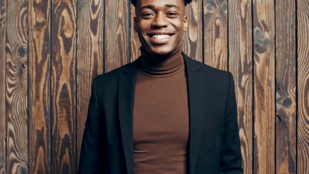 Smiling Man in Turtleneck and Jacket