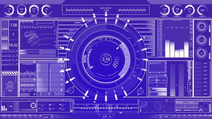 Animation of interface with data processing against blue background
