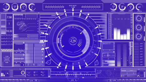 animación de la interfaz con el procesamiento de datos contra un fondo azul