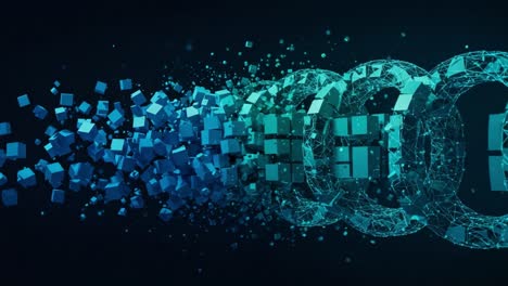 dynamic transformation of geometric shapes: a stunning visualization of 3d cubes evolving through interconnected rings, emphasizing the fluid motion of digital design