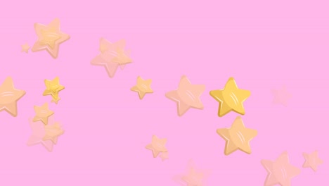 animation of gold christmas stars falling on pink background