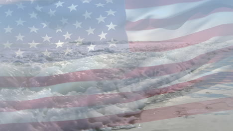 animation of flag of usa blowing over waves in sea