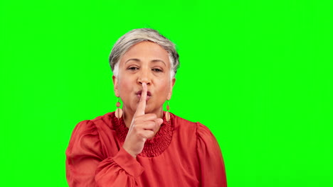 hush, green screen and mature woman in studio