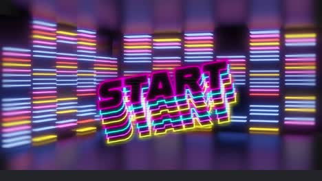 Animation-of-start-over-neon-lights-on-violet-background