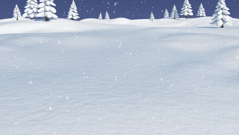 Animation-of-falling-snow-over-trees-on-blue-background