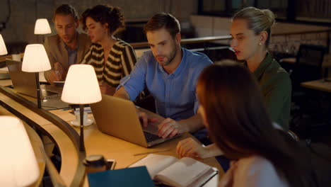 business people working with laptops in office. colleagues analyzing data