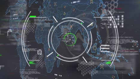 Animation-of-data-processing-over-scope-scanning-and-world-map