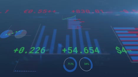 Animación-Del-Procesamiento-De-Datos-Estadísticos-Contra-Un-Punto-De-Luz-Sobre-Fondo-Azul