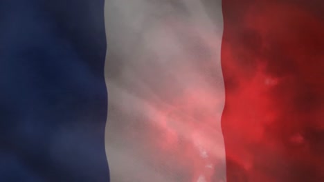 animation of flag of france over lighting in background