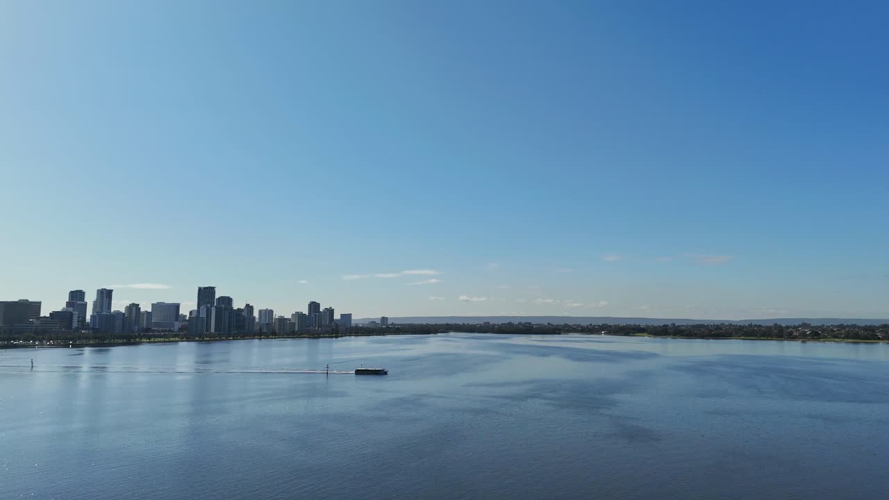 Aerial flight over Perth's Swan River on perfectly clear summers day