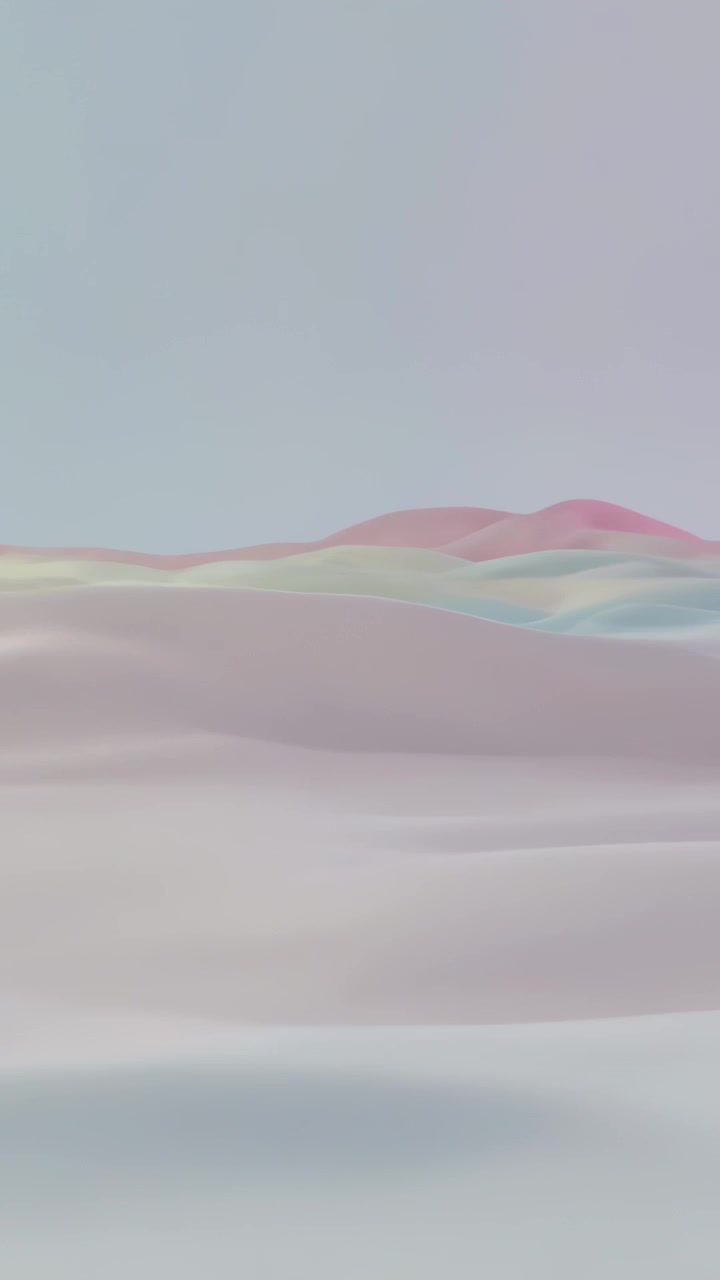 Vertical video: Subtle shift moving pastel dunes, revealing pink rise in plain with banded sky