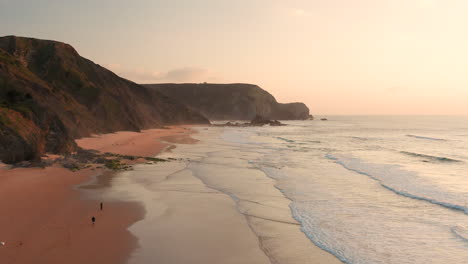 Aerial:-The-surf-beaches-of-Cordoama-and-Castelejo-in-the-Algarve,-Portugal