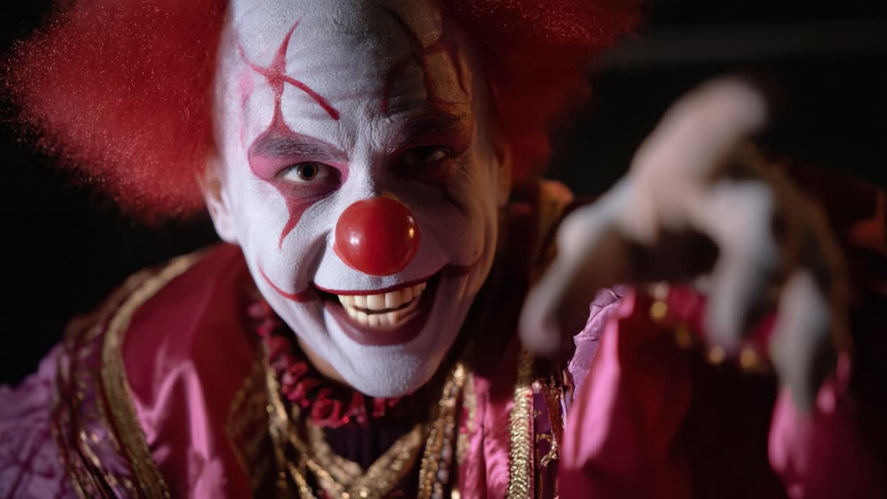 Mysterious Clown Gesture Captured in Two Frames, Evokes Intrigue with Bold Colors and Expressive Features, A Study of Emotion and Performance Art